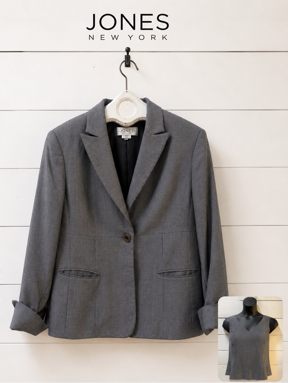 JONES NEW YORK Silver Gray Two-Piece Suit Set – Size 14